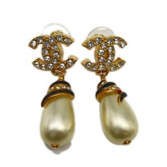 CHANEL Faux Pearl Earrings with Rhinestones, Gold PlatedPierce gold Gold Pla…
