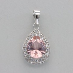 Drop Pink / Rose MORGANITE Pendant with CZs 925 STERLING SILVER Rhodium #102e