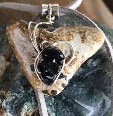 Polished Arkansas Heart Stone/Bolo Style Necklace/New/Hand Crochet Gift Bag/USA