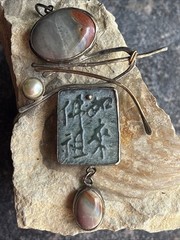 Shirley Price Signed Artist Made Sterling Sig. Pearl Jadeite Jasper Lg Pendant