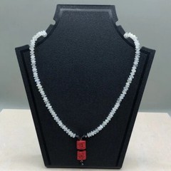 Vintage artisan gemstone/stone bead cinnabar pendant necklace sterling 925.
