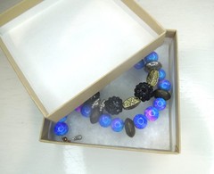 Bold Blue and Gold Chocker Necklace Handmade Unique Acrylic Bead Iridescent