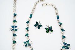 Green Fire Opal Necklace and Earrings Jewelry Sterling Silver Butterfly
