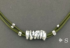 SILPADA Sterling Silver Electroform TUBE BEAD Green Leather Necklace~#N1481