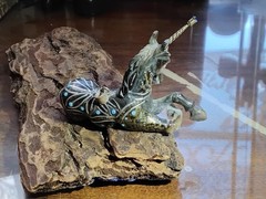 ~ Vintage Inlaid Oxhorn & Silver Horn Unicorn Figurine Pendant