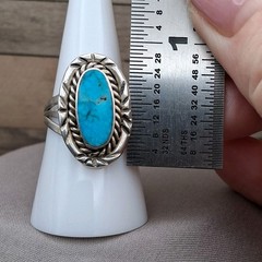 Vintage Sterling Silver Turquoise Ring Size 7.5 Southwestern Native Style