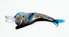 Dolphin Pendant Lamp Glass Aventurine Blue Silver Metallic Gold 1.5 x 2.5 inches