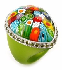 Alan K. Murano Grand Collection Ring, Green CZ Faceted Multicolor Glass & Silver