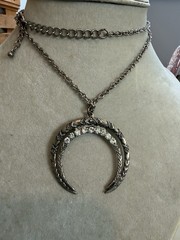 24” METAL CHAIN NECKLACE W/2” CRESCENT RHINESTONE PENDANT – ARTISAN JEWELRY
