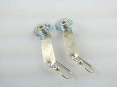 Bonny Signed Sterling Silver Blue Glass Accent Hook Earrings 3.9g 1.75 Inch Long