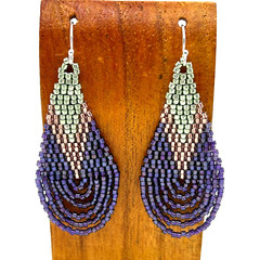 Hand Beaded Delica Bead Earrings Loop Fringe Sterling Ear Wires