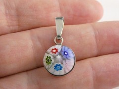 Sterling Silver Italian Art Glass Millefiori Pendant 925 2.4g 1 Inch Length