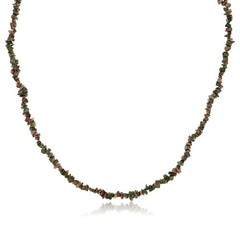 34 Inch Green Unakite Chip Bead Necklace for Women