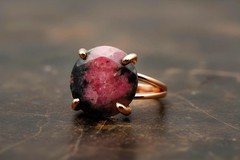 Sterling Silver Rhodonite Ring Round Cut Faceted Gem 16mm Prong Set