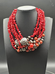 Beautiful Red Coral and 925 Silver 17.5 » Necklace by JAANA of Sweden – 24.3 gms