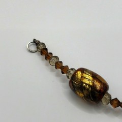Murano Style Art Glass Bracelet Black Brown Gold Sparkle Accents Beads