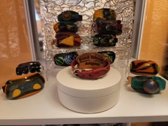 Art Glass Retro Marble Bracelet Genuine Leather Band Steampunk by SAND BLOOM
