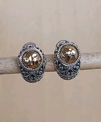SAMUEL BENHAM STERLING & 18K YELLOW GOLD HAMMERERED OMEGA BACK EARRINGS~PETITE