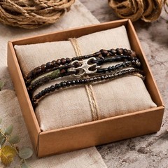 Anju Handcrafted Artisan 4pc Bracelet Stack Set NWT Leather Stone Bead Anchor