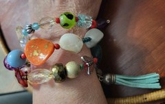 Boho Memory Wire Wrap Bracelet Mixed Bead Tassel Artisan Colorful