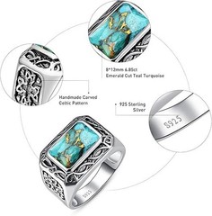 5CT Radiant Cut Teal Turquoise Ring Celtic Pattern – Size 12 – 925 Silver