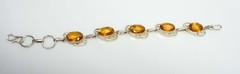 Vintage Silver Plated & Golden Topaz Glass Rhinestone Link Bracelet- 8″ Long