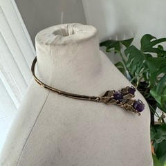 Artisan Brutalist Amethyst Leaf Torque Choker Statement Necklace
