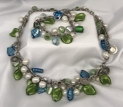 Art Glass Bead / Pearl / Metal Charm Necklace & Bracelet Set