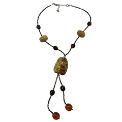 Boho Artisan Handmade Faceted Jasper Orange Brown Glass Tassel 19” Necklace