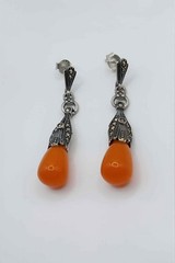 Art era design orange chrysoprase water drop and silver sterling drop earrings