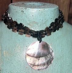 Abalone Shell Pendant Choker Square Shell Beads 13-15”Boho Beach