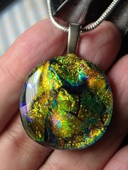Sterling Silver Dichroic Glass Pendant Necklace 20 .925 Chain Handmade 18.02g