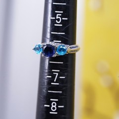 Size 6, vintage Sterling 925 silver handmade engagement ring sapphire and topaz