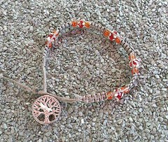 Handmade Bracelet- Unisex, Tree of Life, Red & Orange Beads. Adjustable Closure