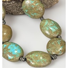 Chunky Green Blue Brown Matrix Fox Turquoise Necklace 18″- Sterling Silver 97.2g