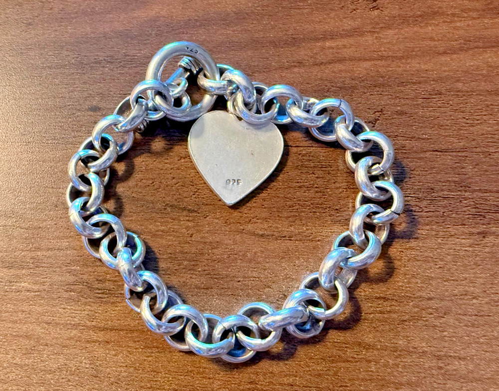 Sterling 925 Marked Silver Heart Charm Bracelet