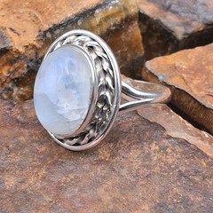 Rainbow Moonstone Ring Size 10 Sterling Silver Blue Flash Southwestern Style