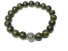 Handmade 10mm Dark Wood Jasper Gemstone & .925 Sterling Silver Bead Bracelet