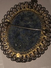 ANTIQUE GOLD on 800 SILVER CABOCHON FILAGREE PENDANT/BROOCH ITALY