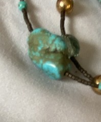 Vintage Hand Crafted Turquoise & Glass Wrist Wrap. Unsigned 6 Polished Turquois