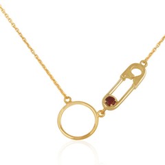 Safety Pin Designer Garnet Gemstone 925 Silver Gold Plated Chain Necklace