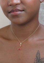 14k Solid Gold Tango, Salsa Pendant, Red Enamel Necklace, Dancing Woman Charm