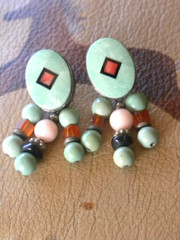 JUAN WILLIE FOX TURQUOISE MULTISTONE INLAY EARRINGS 2″