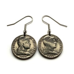 1935 Colombia 5 coin earrings Parcera Bogota Medellin Barranquilla Cali e000275