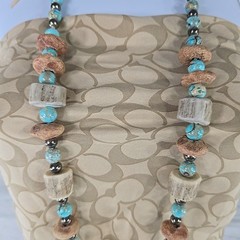Handmade Tribal Boho Necklace Turquoise Beads Bone Horn Discs Rustic Natural….