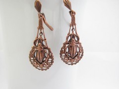 Art Deco Style Earrings Antiqued Copper Egyptian Revival Scarab Romancecore