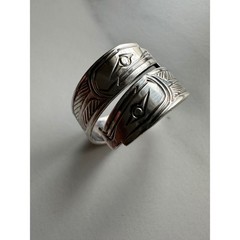 Native Canadian Northwest Coast Silver Wrap Ring Engraved Eagle Raven Art