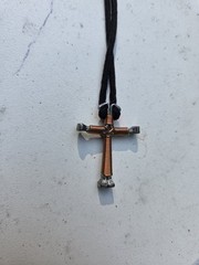 Handmade Horseshoe Nail Cross Necklace – Orange Wire Wrapped Western Jewelry
