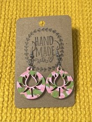 Lotus Flower Bloom Earrings NEW Pink & Green