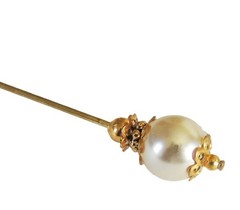 3″ Hat-Stick-Lapel Pin White Pearl Focal Bead Gold-tone Findings JSE942